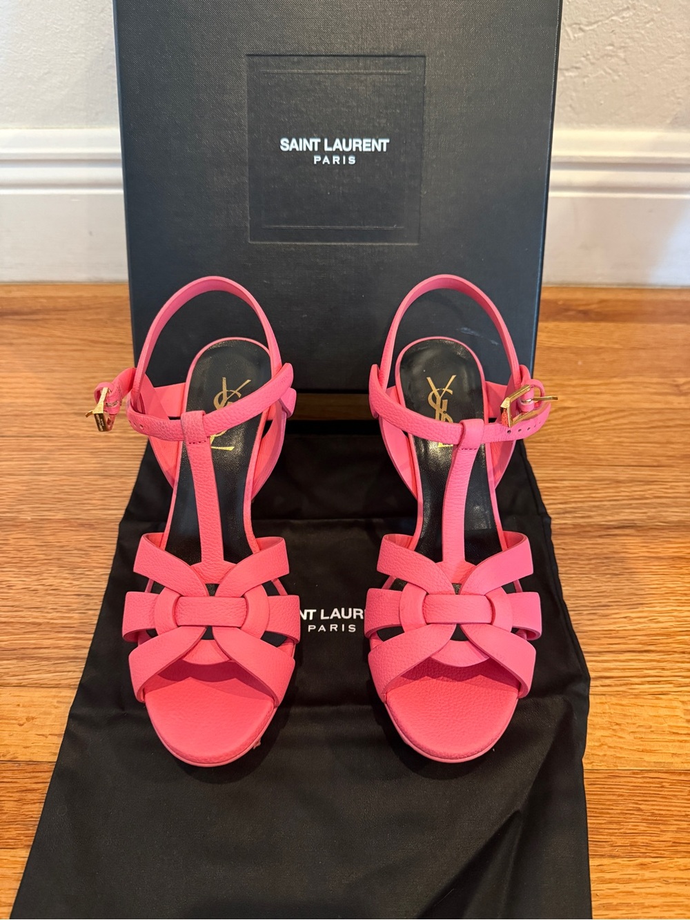 Saint Laurent Coral Leather Tribute Heels